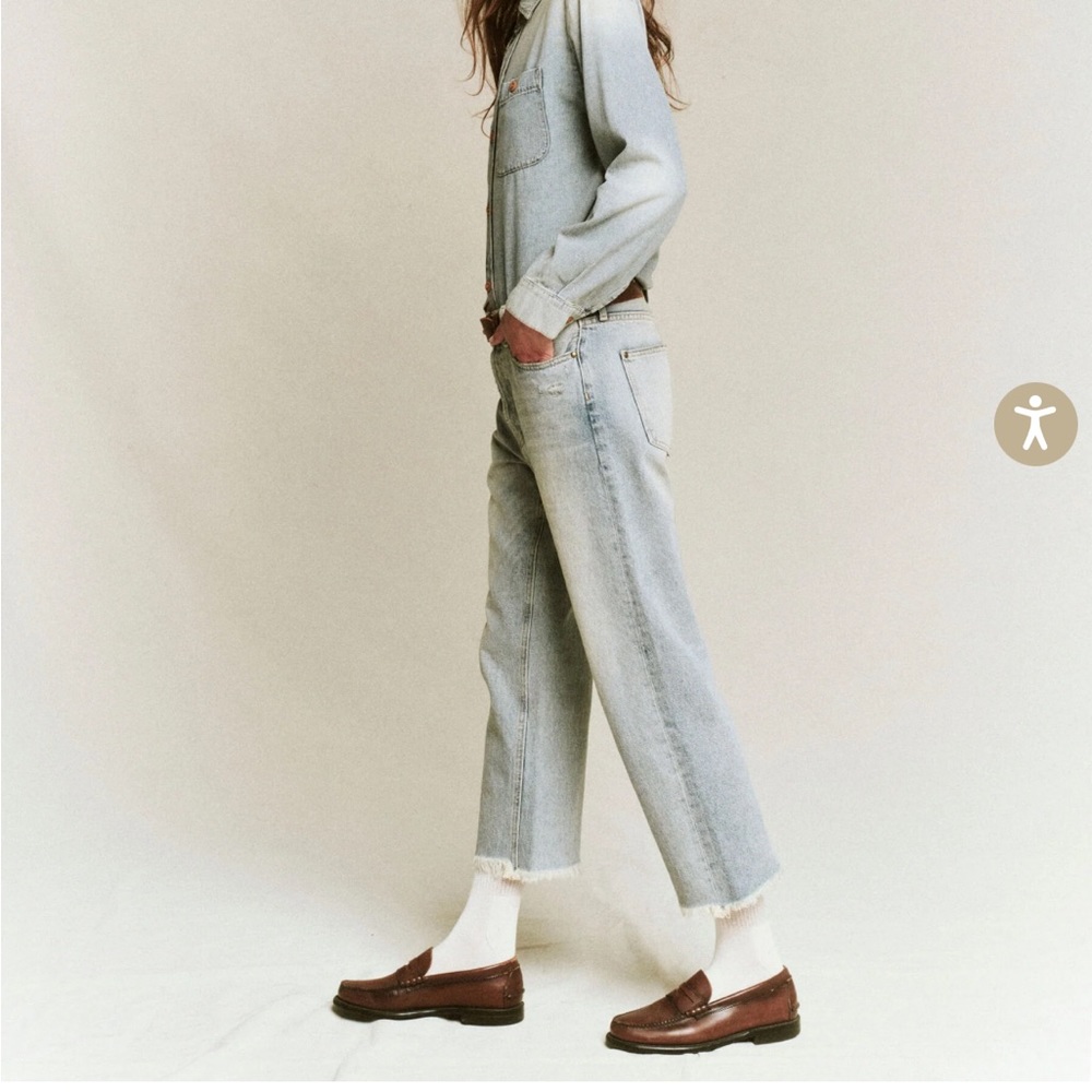 THE GREAT. Light Blue Straight Leg Jeans